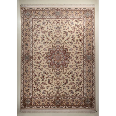 فرش دستباف کرک و ابریشم طرح لچک و ترنج اصفهان 6 متری کد 0005